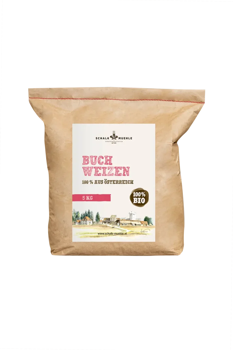 Schalk Mühle Organic Buckwheat 5 kg, front of the Austrian kraft paper bag