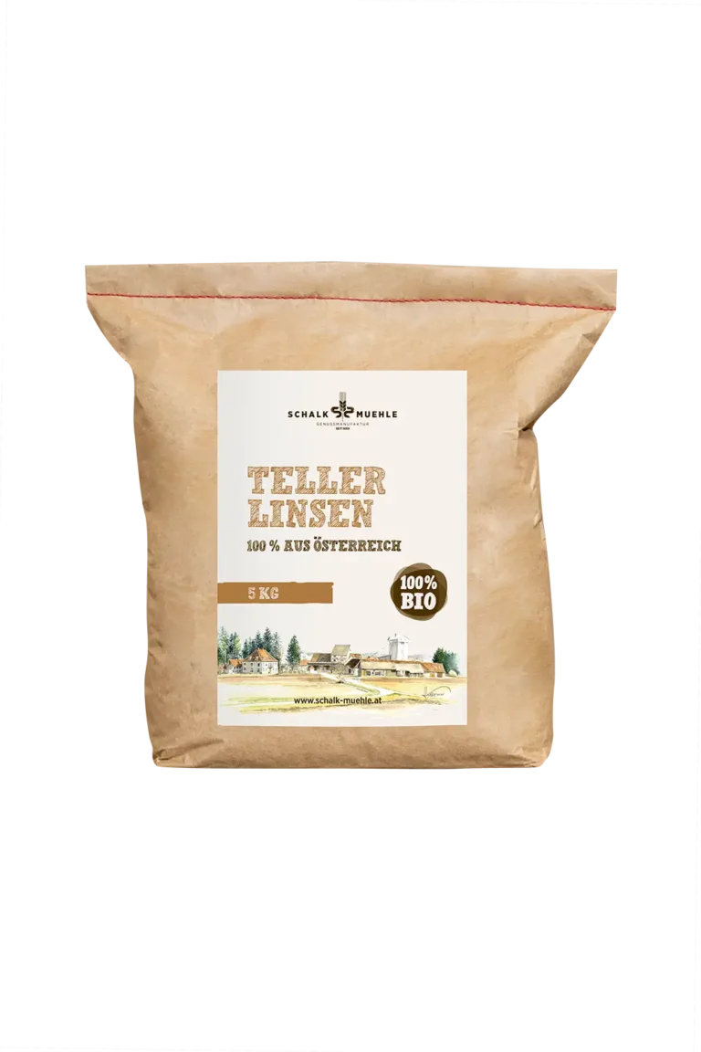 Schalk Mühle organic brown lentils in a 5 kg kraft paper bag, 100% from Austria