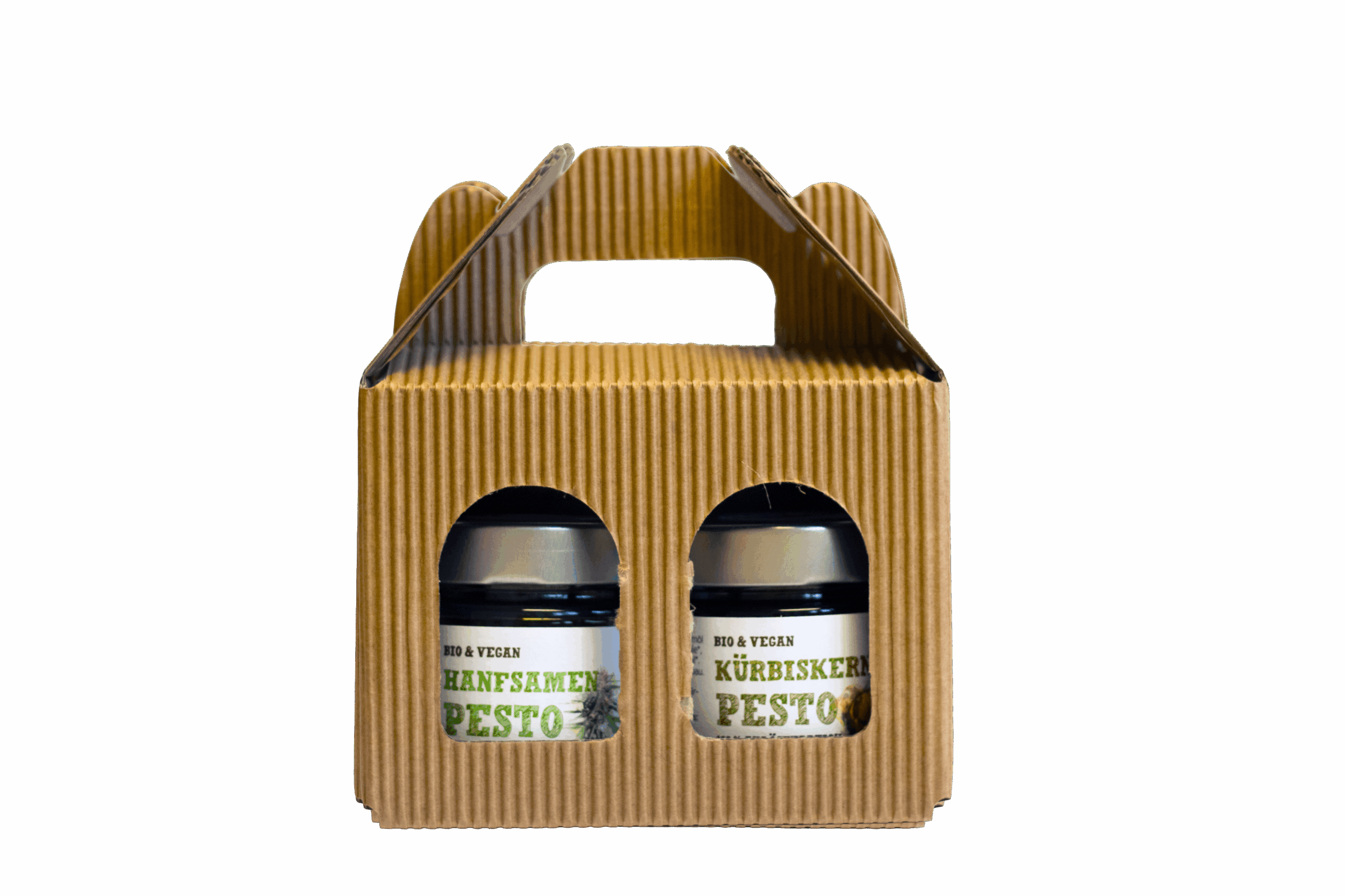 Geschenkkarton mit Schalk Mühle Bio Hanfsamen-Pesto und Kürbiskern-Pesto