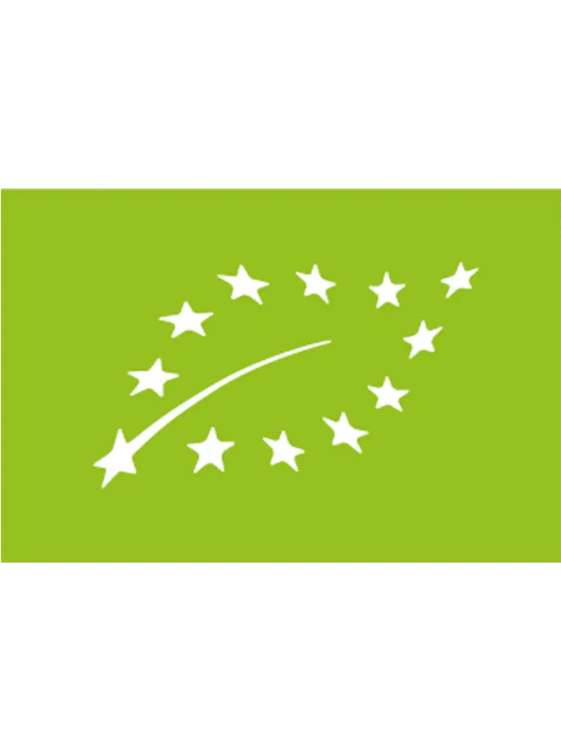EU-Bio-Logo, weißes Sternenblatt auf grünem Grund