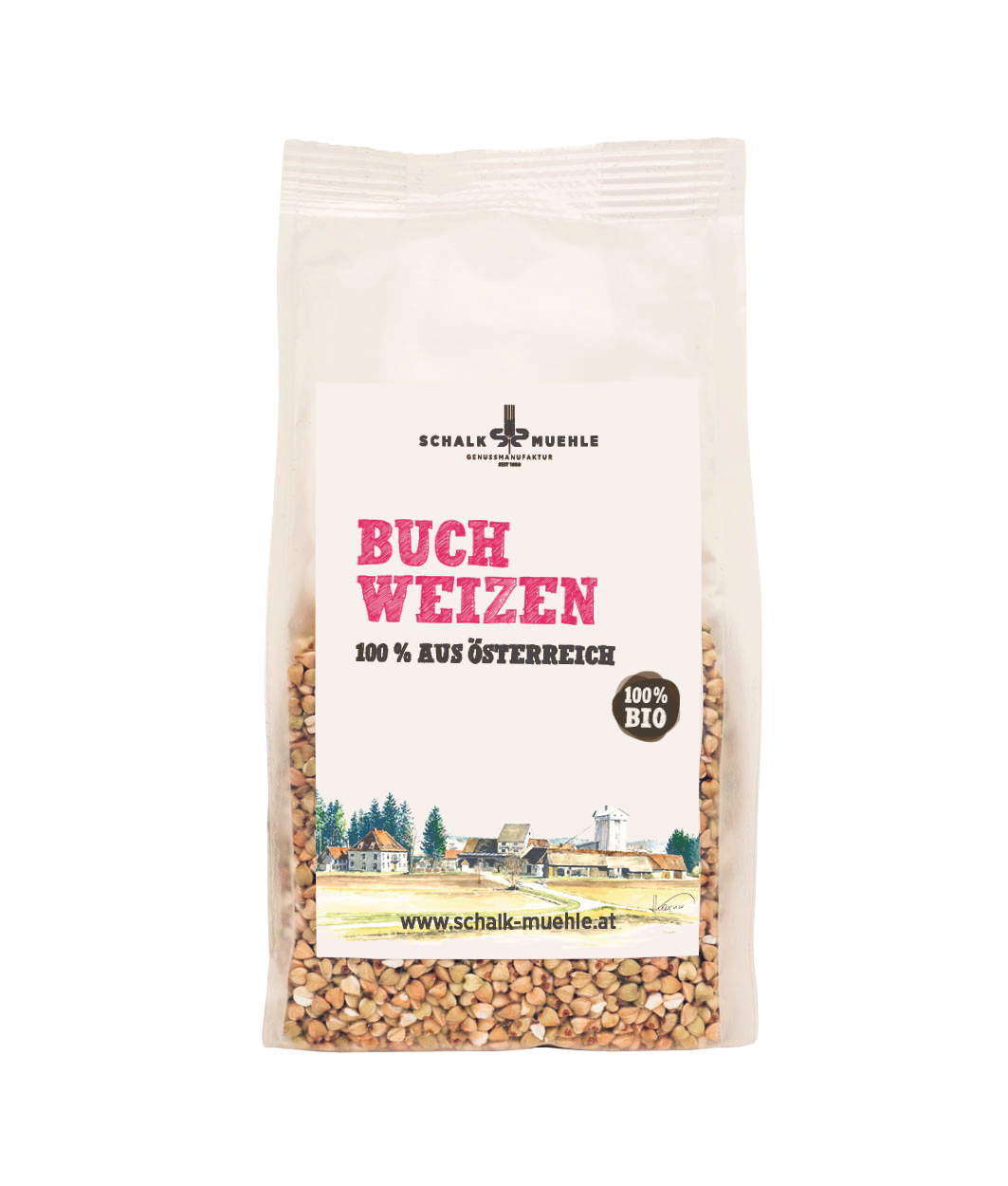 Schalk Mühle Organic Buckwheat, front of the 300 g pack, 100% from Austria