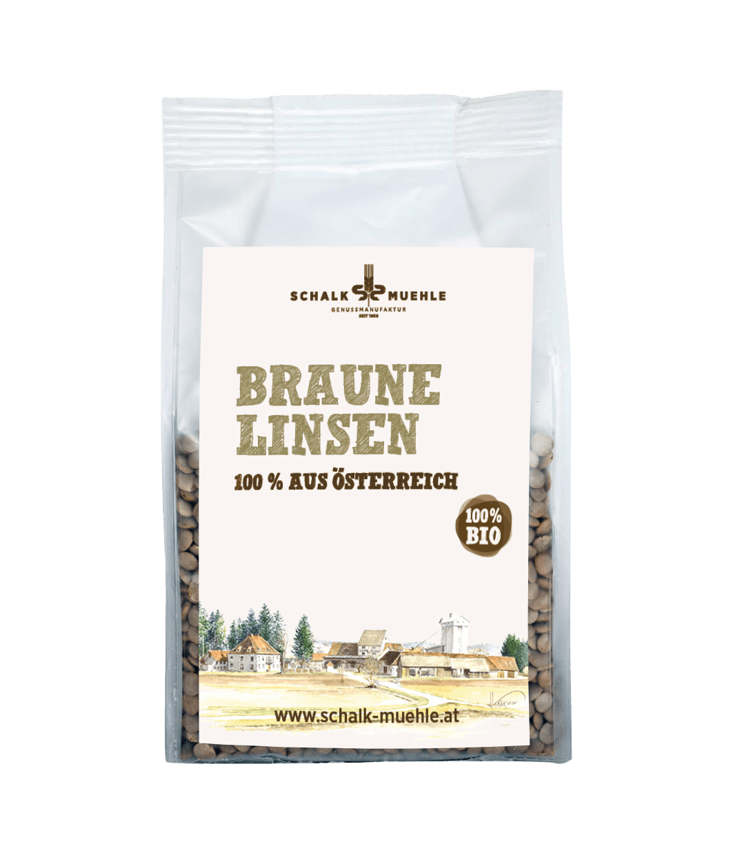 Schalk Mühle Organic Brown Lentils 300 g, front of packaging