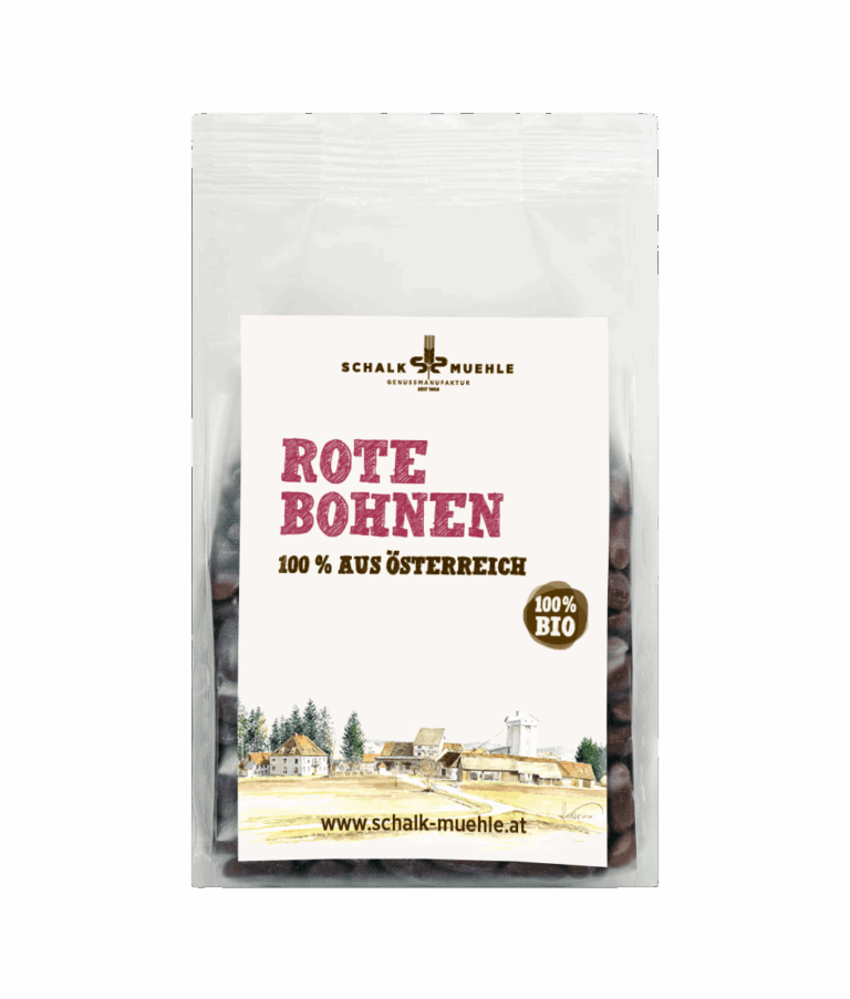 Schalk Mühle Bio Rote Bohnen 300 g, Vorderseite der Packung
