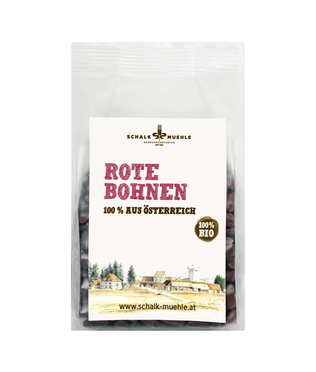Schalk Mühle Bio Rote Bohnen 300 g, Vorderseite der Packung
