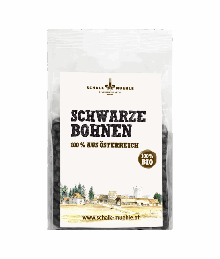 Schalk Mühle Bio Schwarze Bohnen 300 g, Vorderseite der Packung