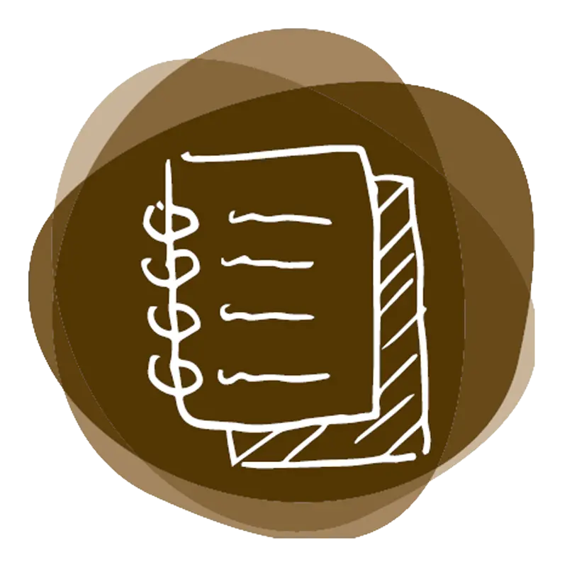 Illustrated icon of a ring binder with notes in shades of brown, career benefit onboarding