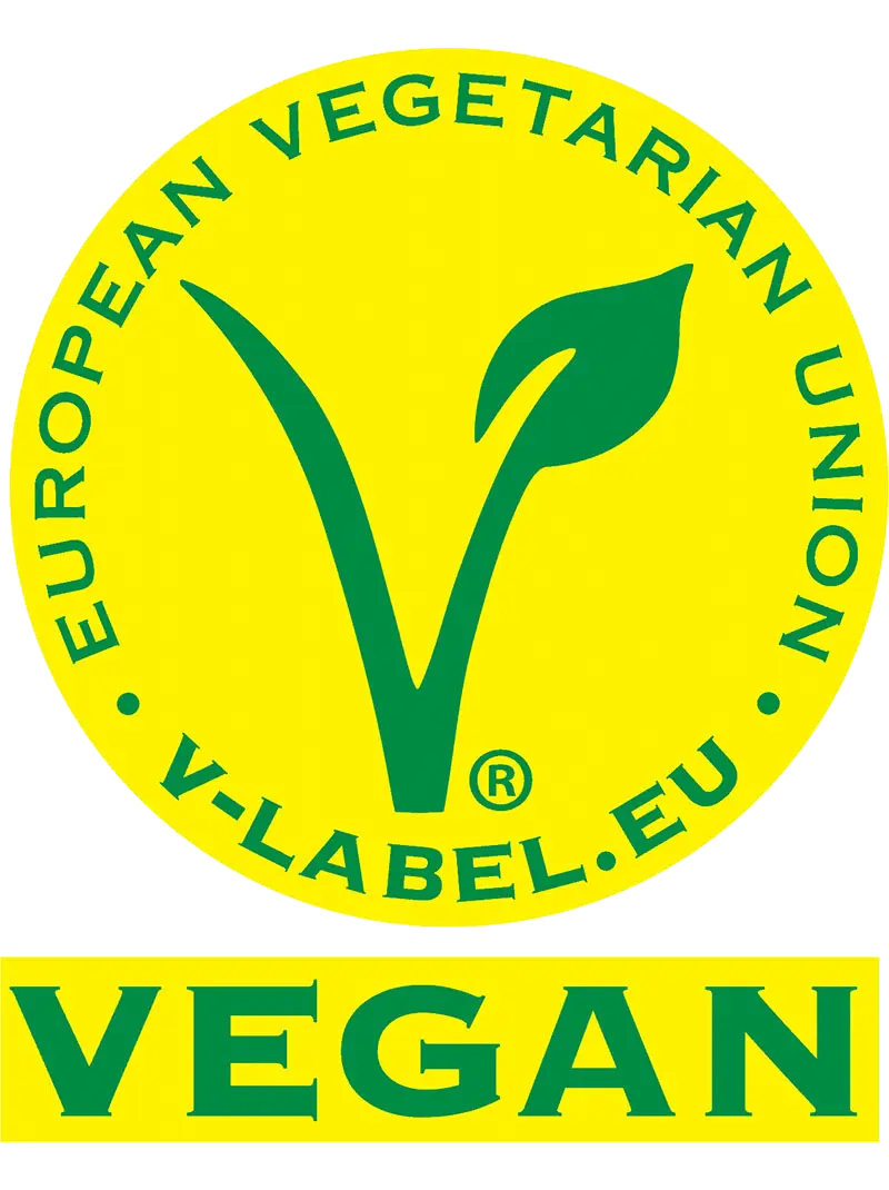 V-Label Vegan Siegel der European Vegetarian Union, gelb-grünes Logo