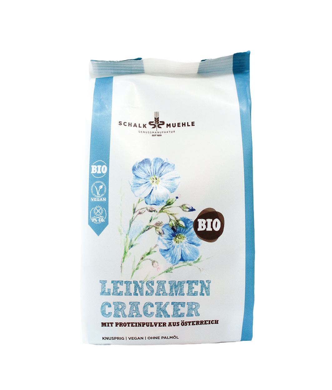 Schalk Mühle organic flaxseed crackers, front of the packaging