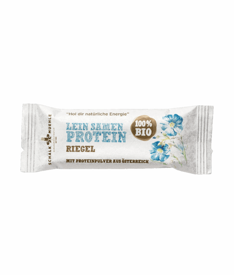 Schalk Mühle Bio Lein Samen Protein Riegel, Vorderseite der Verpackung