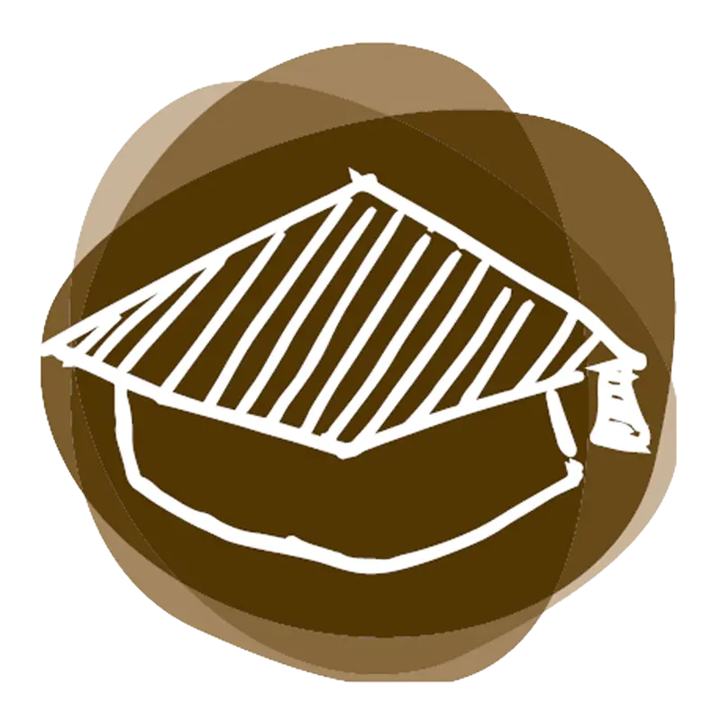 Illustrated icon of a graduation cap in shades of brown, career benefit further training at Schalk Mühle