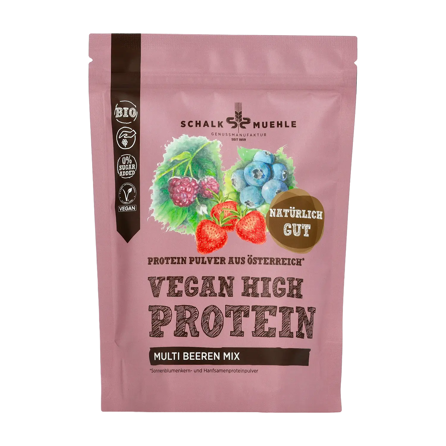 Schalk Mühle Vegan High Protein Multi Berry Mix Powder, front of package
